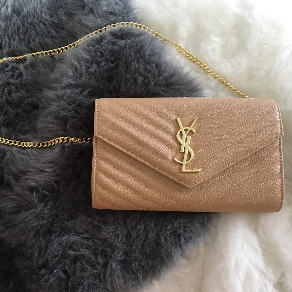 Ysl Grain de Poudre Calfskin wallet on chain - new